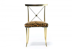 William Billy Haines Pair of Billy Haines Brass Neoclassical Side Chairs in Leopard Velvet Leather - 3069937