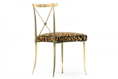 William Billy Haines Pair of Billy Haines Brass Neoclassical Side Chairs in Leopard Velvet Leather - 3069963