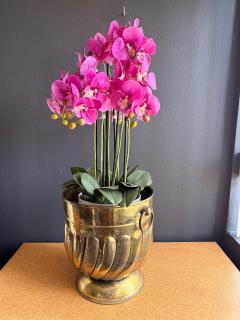 William Billy Haines Victorian Brass Fluted Planter with Ring Handles Antique Style 1970s - 4761553