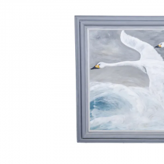 William Chewning Oil On Canvas Painting Of Flying Swans - 2565656