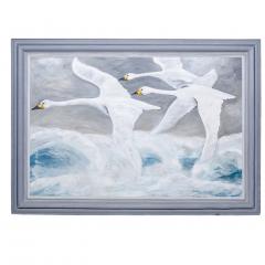 William Chewning Oil on Canvas Painting of Flying Swans - 3915829