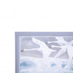 William Chewning Oil on Canvas Painting of Flying Swans - 3915831