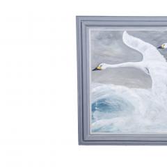 William Chewning Oil on Canvas Painting of Flying Swans - 3915833