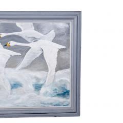 William Chewning Oil on Canvas Painting of Flying Swans - 3915834