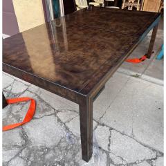 William Doezema Mid Century Modern Burl Wood and Brass Extension Dining Table - 3338909