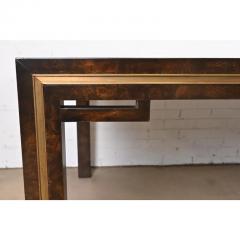 William Doezema Mid Century Modern Burl Wood and Brass Extension Dining Table - 3338922