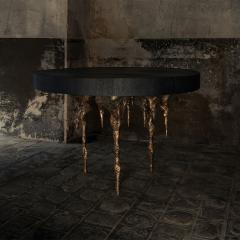 William Guillon DESENCHANT E TABLE One of a kind bronze and burnt wood round table - 4308660