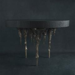 William Guillon DESENCHANT E TABLE One of a kind bronze and burnt wood round table - 4308662