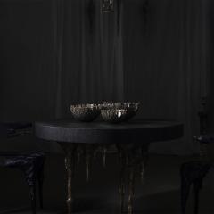William Guillon DESENCHANT E TABLE One of a kind bronze and burnt wood round table - 4308664