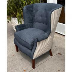 William Haines Hall Billy Hanes Style Blue Wing French Stripe Wing Back Chair - 3253373