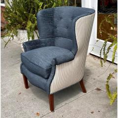 William Haines Hall Billy Hanes Style Blue Wing French Stripe Wing Back Chair - 3253375