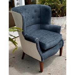 William Haines Hall Billy Hanes Style Blue Wing French Stripe Wing Back Chair - 3253384