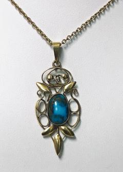 William Haseler Liberty Gold Turquoise Arts and Crafts Art Nouveau Pendant - 1111780