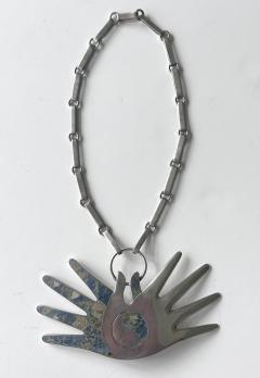 William Spratling Mexican Modern Silver Necklace with Large Hand Pendent William Spratling - 4179584