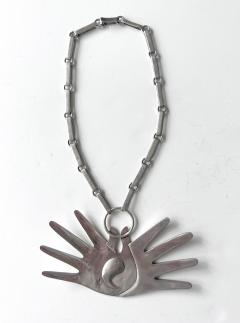 William Spratling Mexican Modern Silver Necklace with Large Hand Pendent William Spratling - 4179585