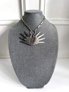 William Spratling Mexican Modern Silver Necklace with Large Hand Pendent William Spratling - 4179586