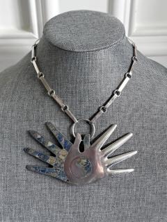 William Spratling Mexican Modern Silver Necklace with Large Hand Pendent William Spratling - 4179592