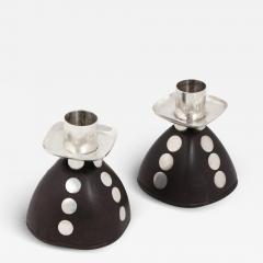 William Spratling Wonderful Pair of Spratling Dot Candle Holders in Ebony and Sterling - 4434547