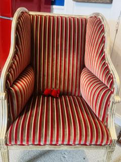 William Switzer OPULENT LARGE RED SILVER STRIPED VELVET SILVER LEAFED WOOD FRAME WING CHAIR - 4353271