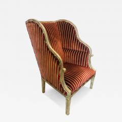 William Switzer OPULENT LARGE RED SILVER STRIPED VELVET SILVER LEAFED WOOD FRAME WING CHAIR - 4401596