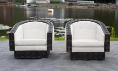 William Westenhaver Pair of William Westenhaver Witco Swiveling Lounge Chairs Cedar White Fabric - 3808205