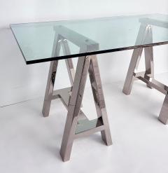 Williams Sonoma Williams Sonoma Home Mason Sawhorse Glass Top Table Writing Desk - 4663553