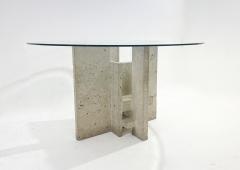 Willy Ballez Mid Century Modern Travertine Glass Dining Table by Willy Ballez - 2912719