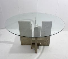 Willy Ballez Mid Century Modern Travertine Glass Dining Table by Willy Ballez - 2912721