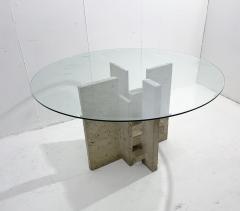 Willy Ballez Mid Century Modern Travertine Glass Dining Table by Willy Ballez - 2912722