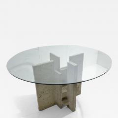 Willy Ballez Mid Century Modern Travertine Glass Dining Table by Willy Ballez - 2913356