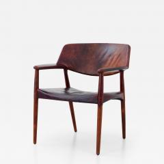 Willy Beck Armchair by Larsen and Madsen in Leather and Wood by W Beck Denmark 1950 - 3190441