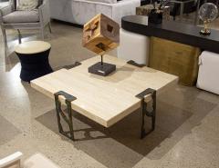 Willy Ceysens Vintage Travertine Cocktail Table with Bronze Accents by Willy Ceysens - 3265376