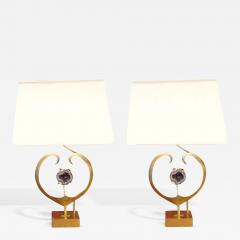 Willy Daro An Exceptional Pair of Table Lamps in Brass and Amethyst Quartz by Willy Daro - 257152