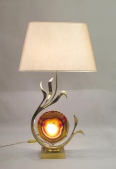 Willy Daro Lamp in brass and agate slice by Willy Daro Brussels Belgium circa 1970 - 3988648