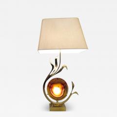 Willy Daro Lamp in brass and agate slice by Willy Daro Brussels Belgium circa 1970 - 3991615