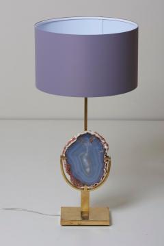 Willy Daro Pair of Stunning Agate Stone and Brass Table Lamps in the Manner of Willy Daro - 701076