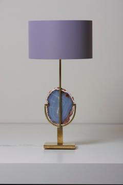 Willy Daro Pair of Stunning Agate Stone and Brass Table Lamps in the Manner of Willy Daro - 701080