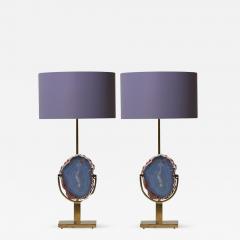 Willy Daro Pair of Stunning Agate Stone and Brass Table Lamps in the Manner of Willy Daro - 703640