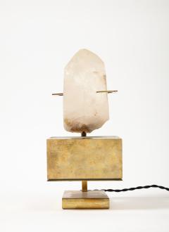 Willy Daro Patinated Brass and Rose Quartz Table Lamp in the Manner of Willy Daro - 3299238