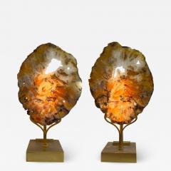 Willy Daro Two 1970 table lamps in agate and brass by Willy Daro - 2948583