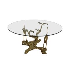 Willy Daro Willy Daro 1970s French Sculptural Brass and Glass Coffee Table - 2027414