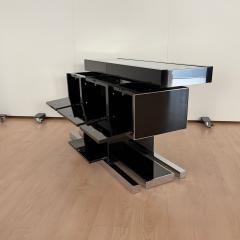 Willy Rizzo Convertible Bar Black Lacquer Chrome Leather Italy circa 1970 - 4573014