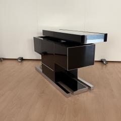 Willy Rizzo Convertible Bar Black Lacquer Chrome Leather Italy circa 1970 - 4573015