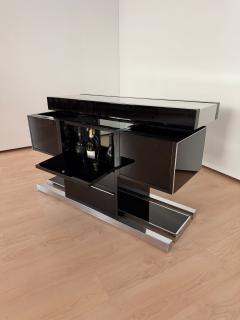 Willy Rizzo Convertible Bar Black Lacquer Chrome Leather Italy circa 1970 - 4573016