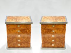 Willy Rizzo Italian Pair of Willy Rizzo burl brass and chrome chest of drawers 1970s - 997051