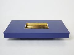 Willy Rizzo Large Willy Rizzo blue lacquer and brass bar coffee table 1970s - 2650053