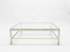 Willy Rizzo Large square Two Tier brass chrome Coffee Table Willy Rizzo Flaminia 1970s - 997032