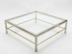 Willy Rizzo Large square Two Tier brass chrome Coffee Table Willy Rizzo Flaminia 1970s - 997038