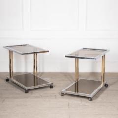 Willy Rizzo Pair of Italian Mid Century Brass Chrome Dessert Trolleys by Willy Rizzo - 3263254