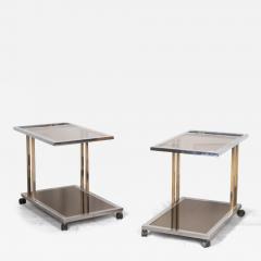 Willy Rizzo Pair of Italian Mid Century Brass Chrome Dessert Trolleys by Willy Rizzo - 3266113